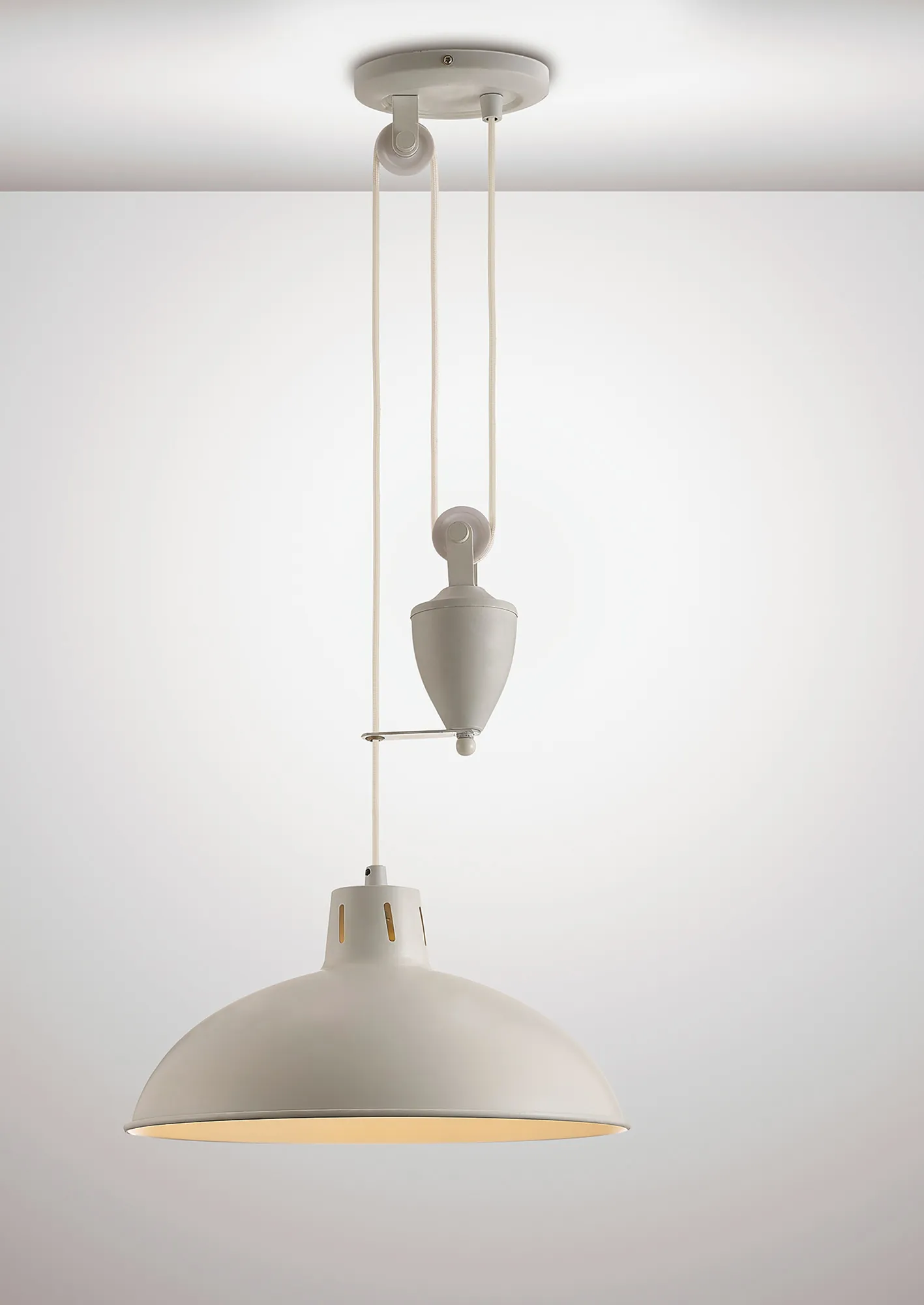 Wellington Pulley System Pendant 1 Light Matt White D0151  Deco Wellington